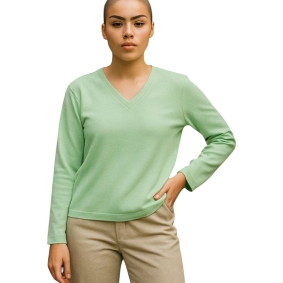 Green cashmere V-Neck Sweater  sz L - Picture 1 of 6